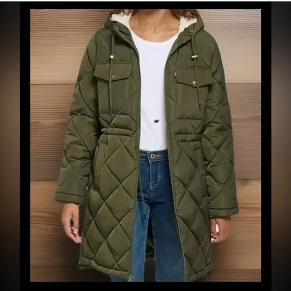 Levi's Olive Hooded Puffer Coat - Picture 2 of 12